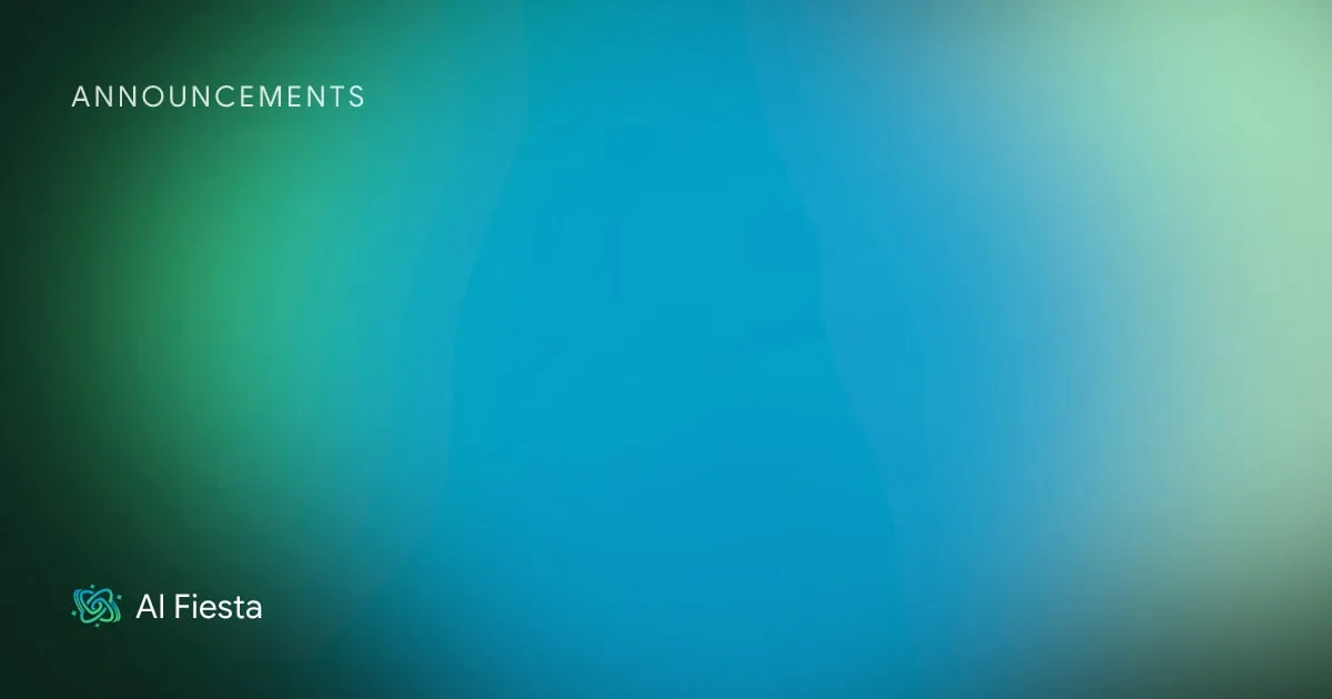 Abstract green and blue gradient with the AI Fiesta logo